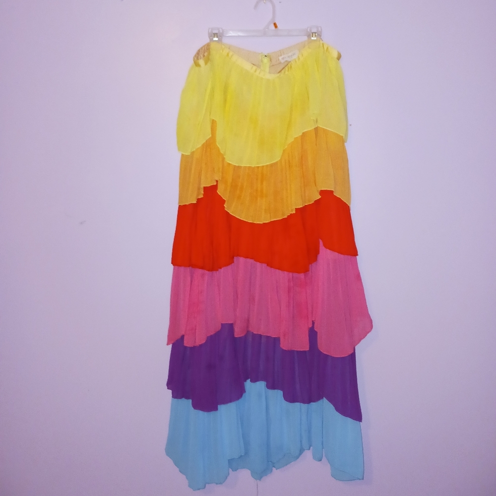 L'Atiste By Amy Ombré Colorful  Colorblock Maxi Tiered Layered Skirt - Rehab